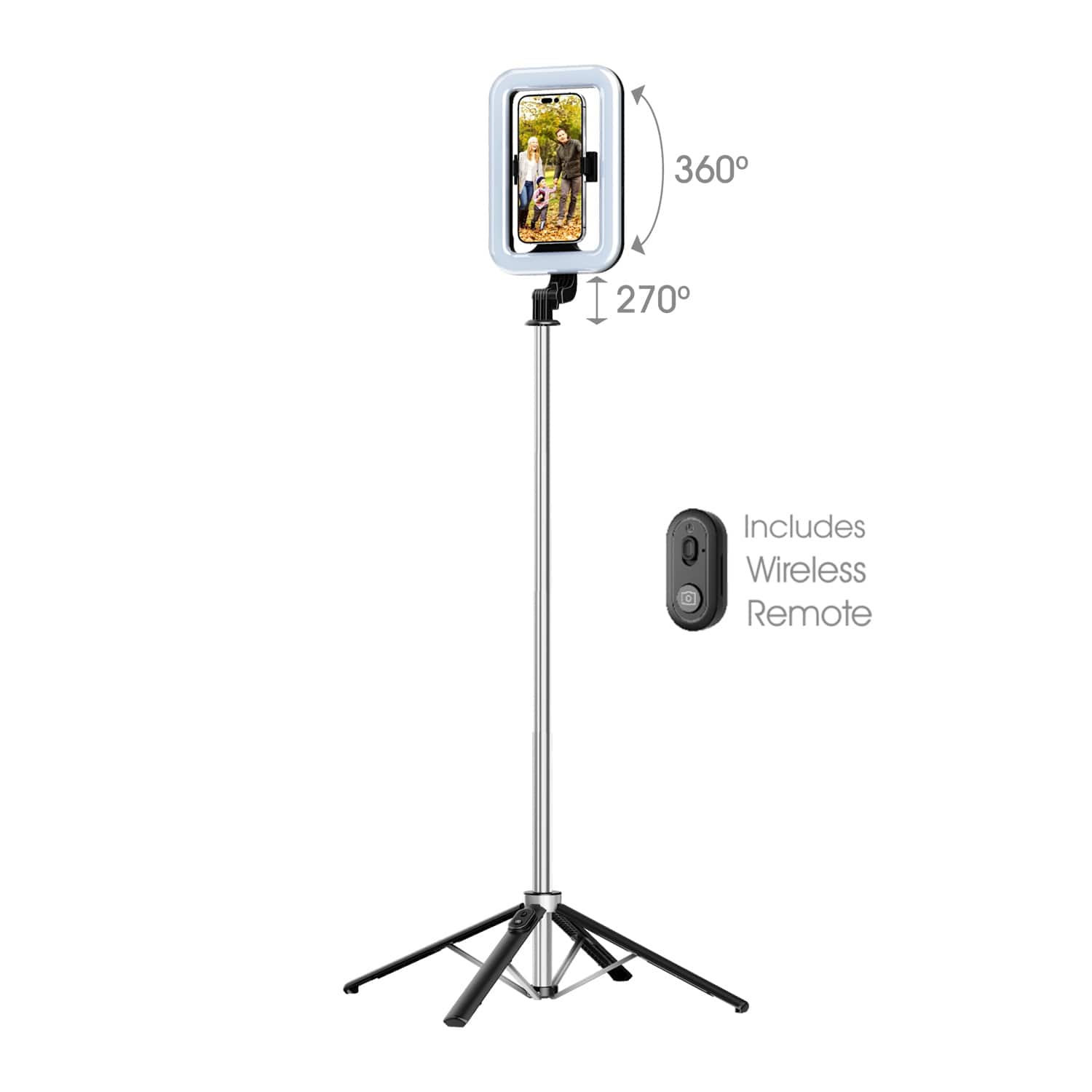 MyBat Pro Spotlight Tripod with LED ring light extended to full height