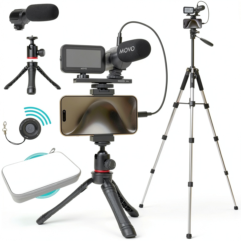 Movo Vlogging Kit components laid out on a table
