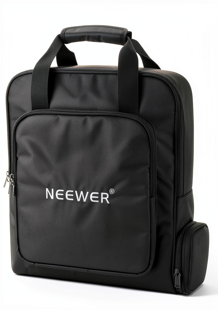 Neewer travel bag showing compartments and Starlink Mini setup