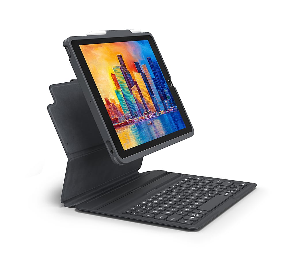 ZAGG Pro Keys Wireless Keyboard attached to iPad 10.2 on a desk