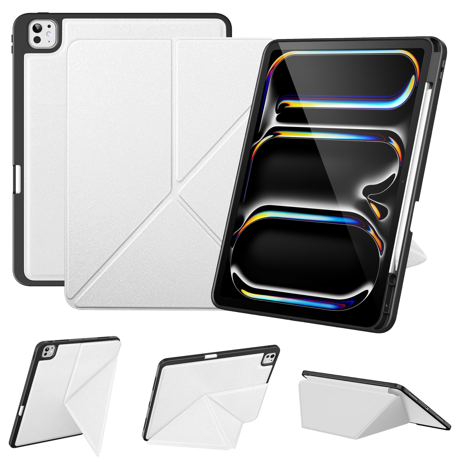 iPad Pro 13 case in various colors showing the folio design and standing angles