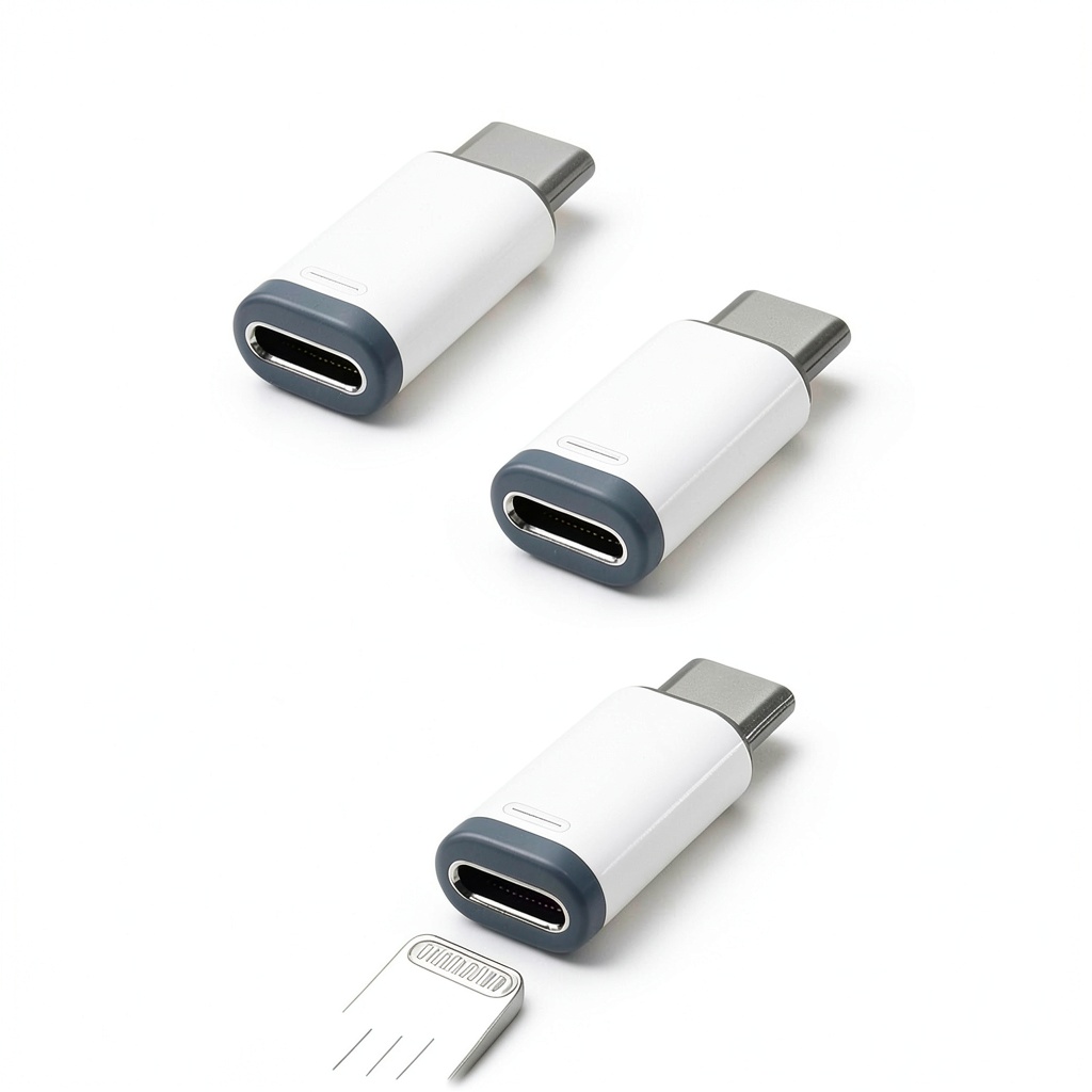 Lightning to USB C adapter connected to an iPhone and charging cable