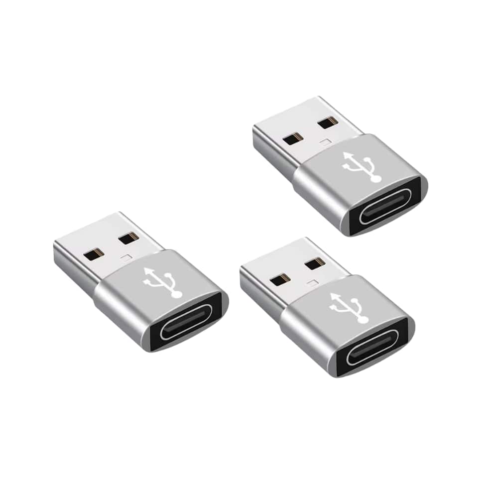 USB-C to USB-A adapter connected to a smartphone and laptop