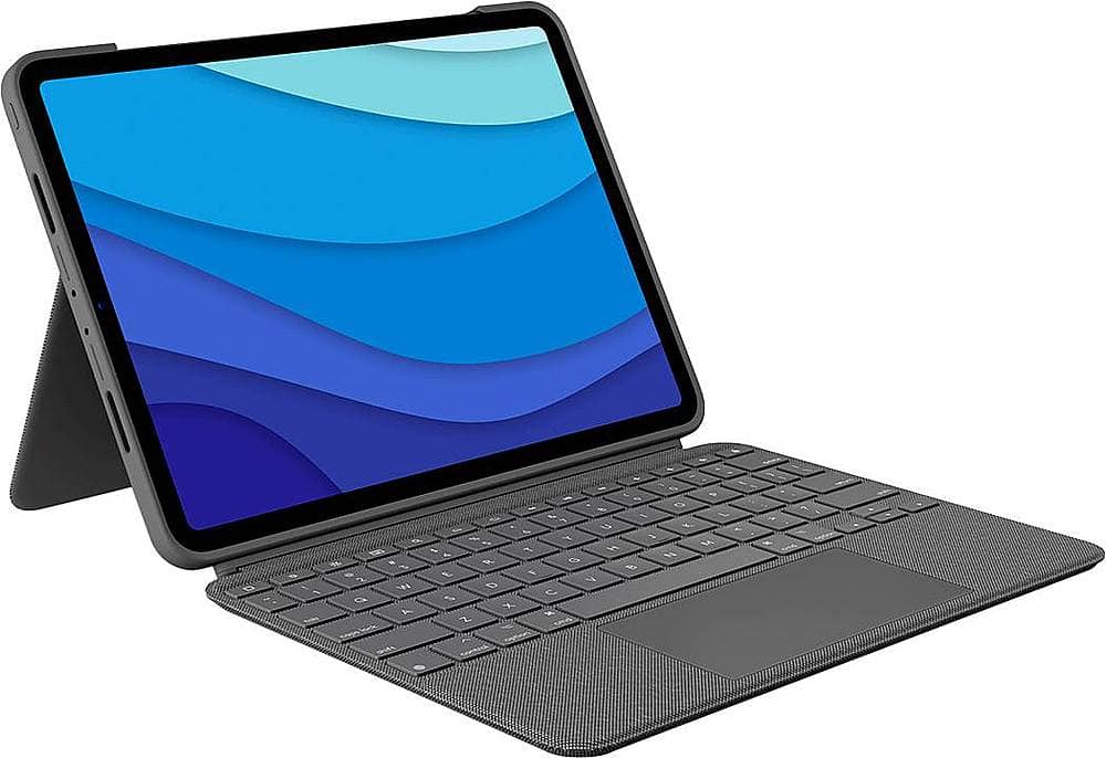 Logitech Combo Touch keyboard case attached to iPad Pro in Oxford Gray color