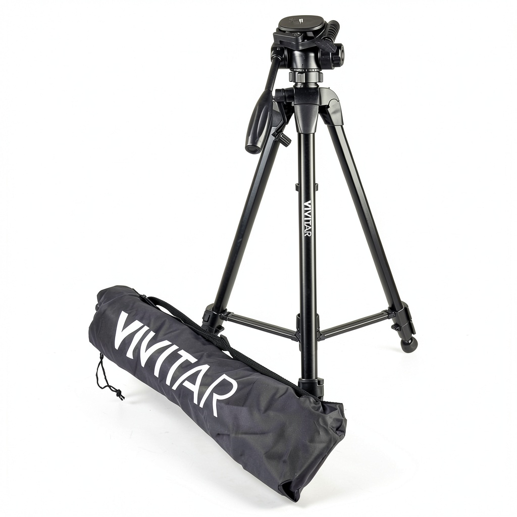 Vivitar Professional Tripod extended to full height on a rocky terrain