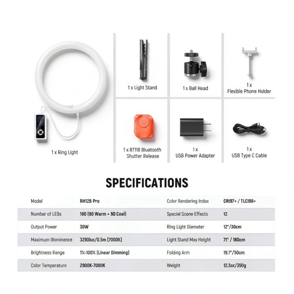 Neewer RH12B Pro 30W Bi Color Ring Light for Streaming-8