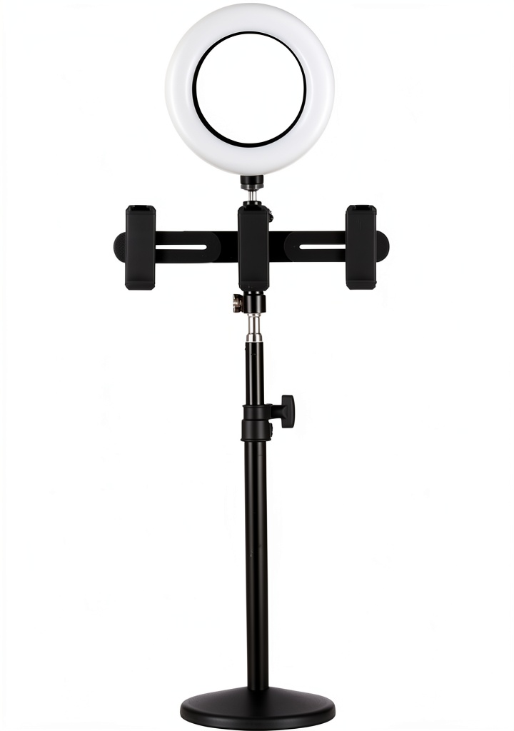 Sunpak vlogging kit with LED ring light and smartphone bar in use