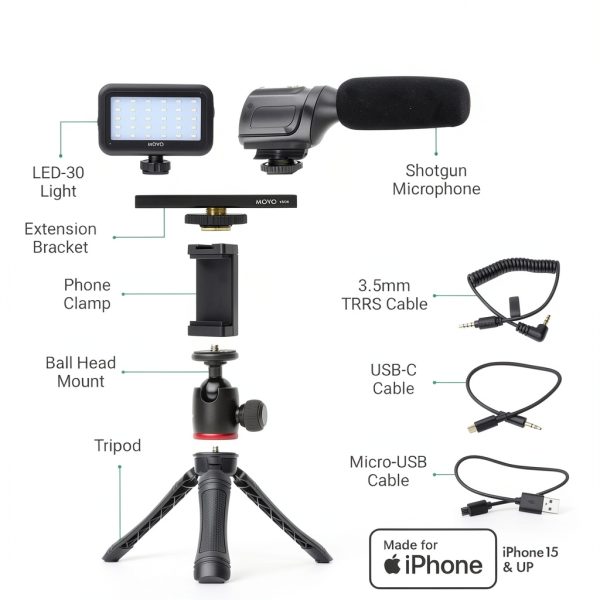 Movo USB-C Vlogging Kit Smartphone Microphone LED Light-1