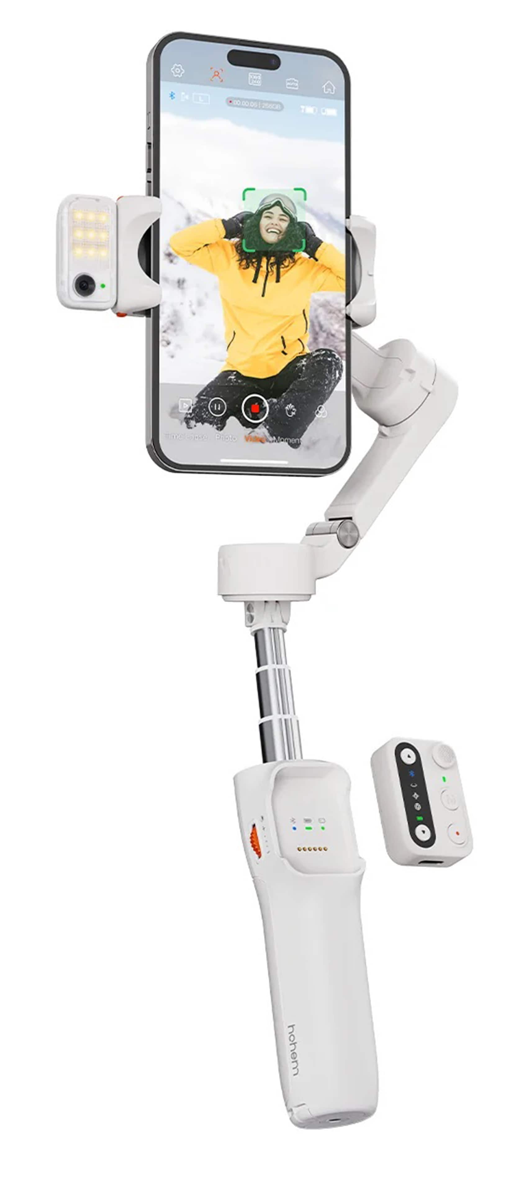 iSteady V3 smartphone gimbal with magnetic AI tracker attached to a phone