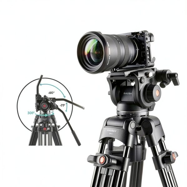 RAUBAY DV-1 Pro Fluid Head Tripod Aluminum DSLR Camcorder-3