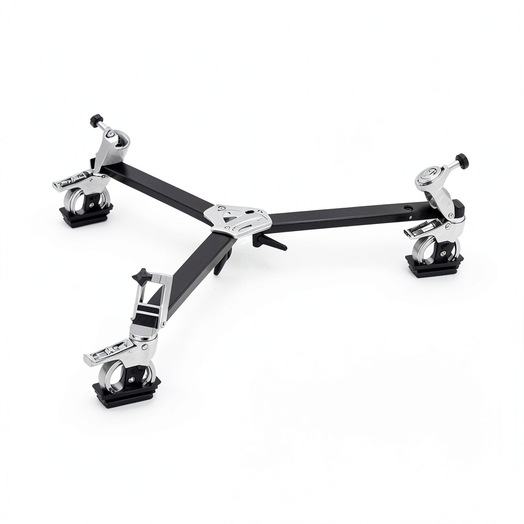 Pavo heavy-duty dolly in use with a video tripod