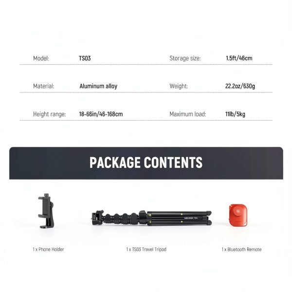 NEEWER Basic Metal Tripod for Phone Camera Remote-8