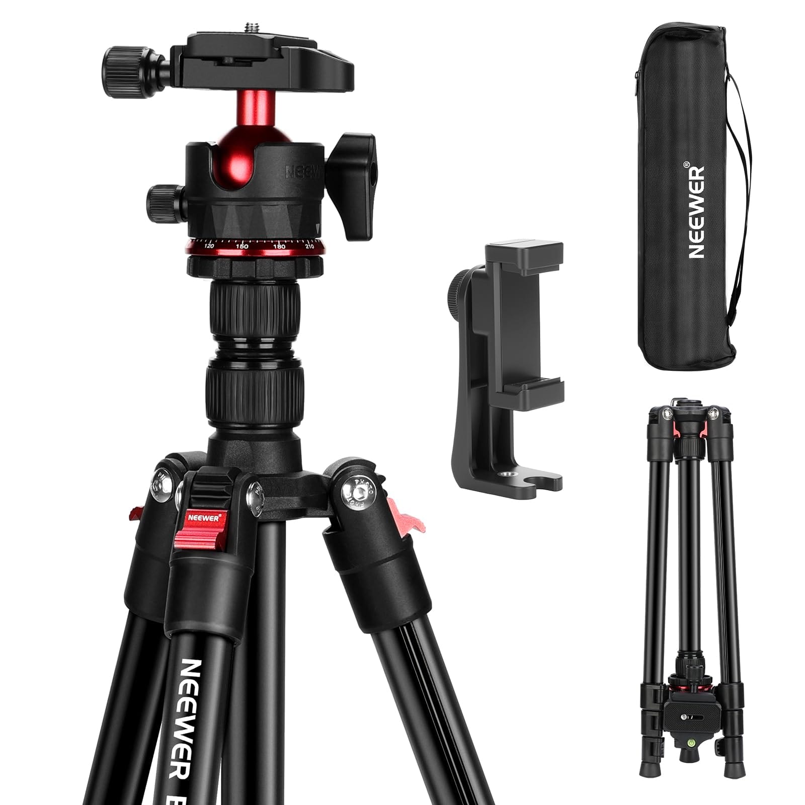'Neewer Travel Tripod extended to full height in an outdoor setting'