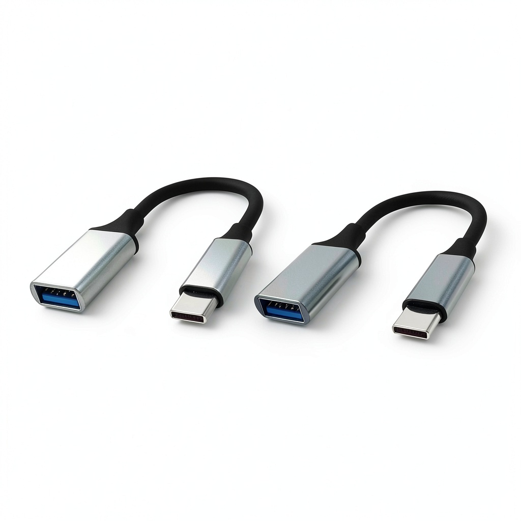 USB C to USB adapter connecting a flash drive to a laptop