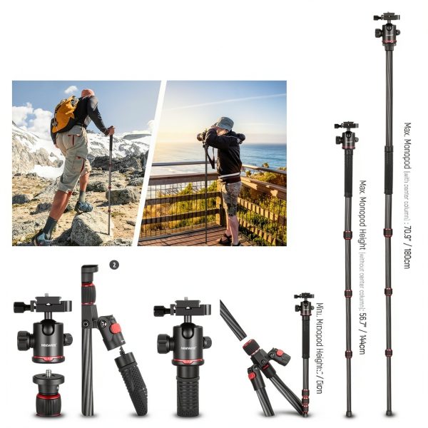 NEEWER Carbon Fiber Tripod Monopod DSLR Camera Ball Head-5