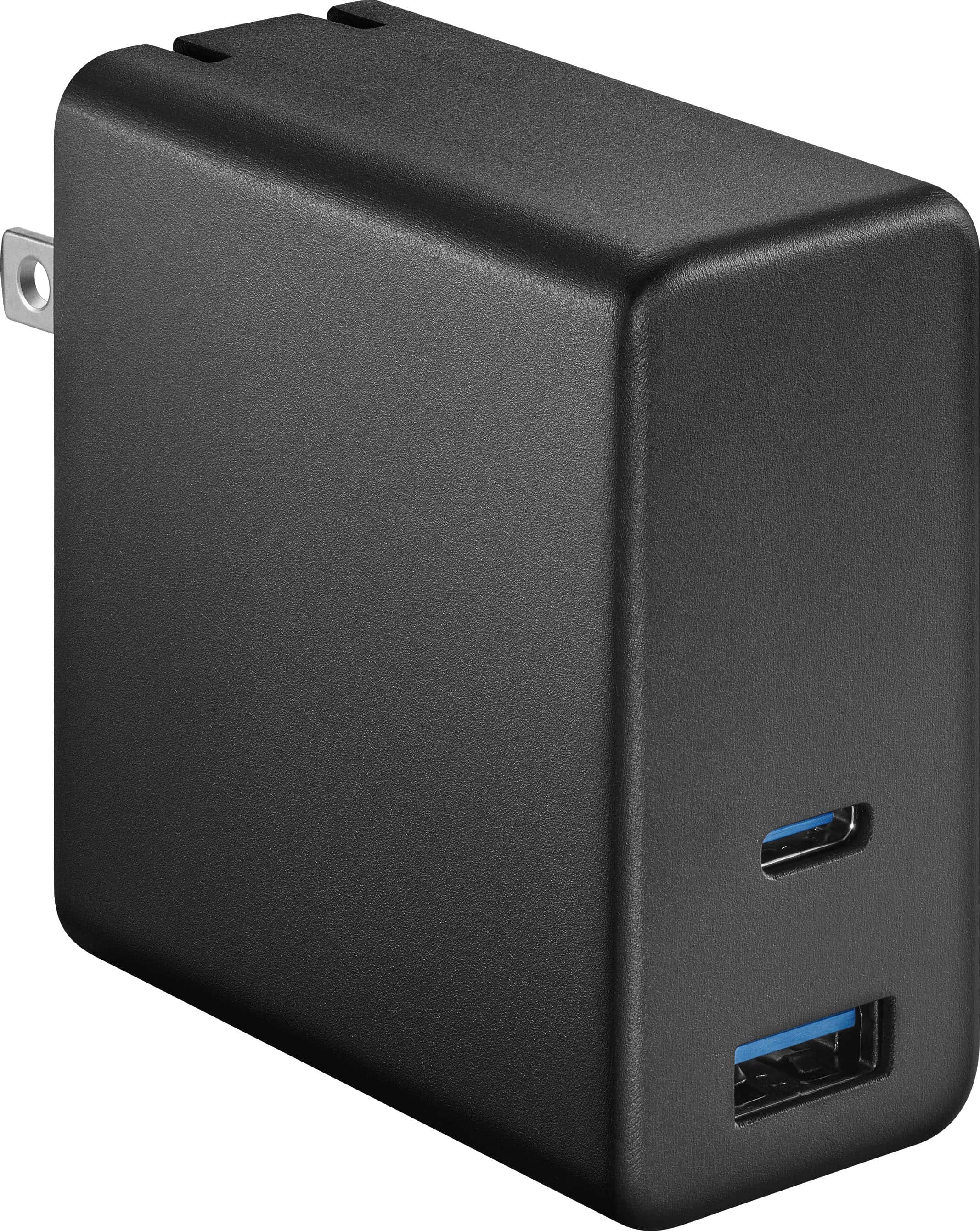 Best Buy essentials 100W Wall Charger showing foldable plug and dual ports