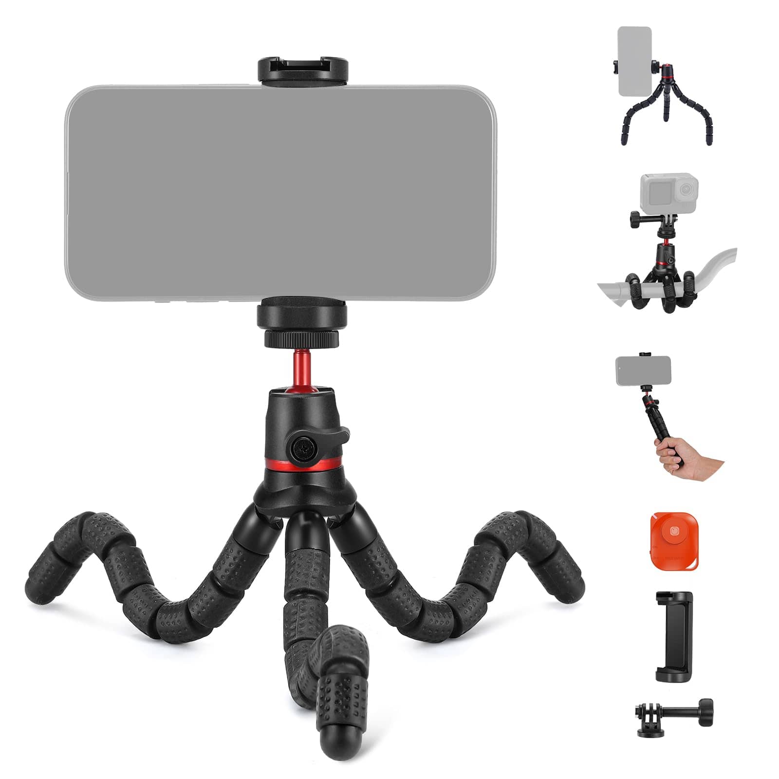 'Neewer T72 flexible tripod wrapped around a railing with smartphone attached'
