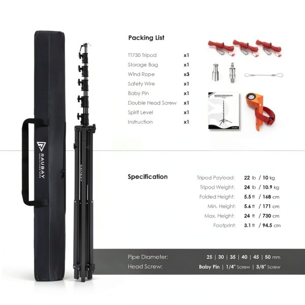 RAUBAY 24ft Tall Tripod Aluminum Iron Professional Camera-6