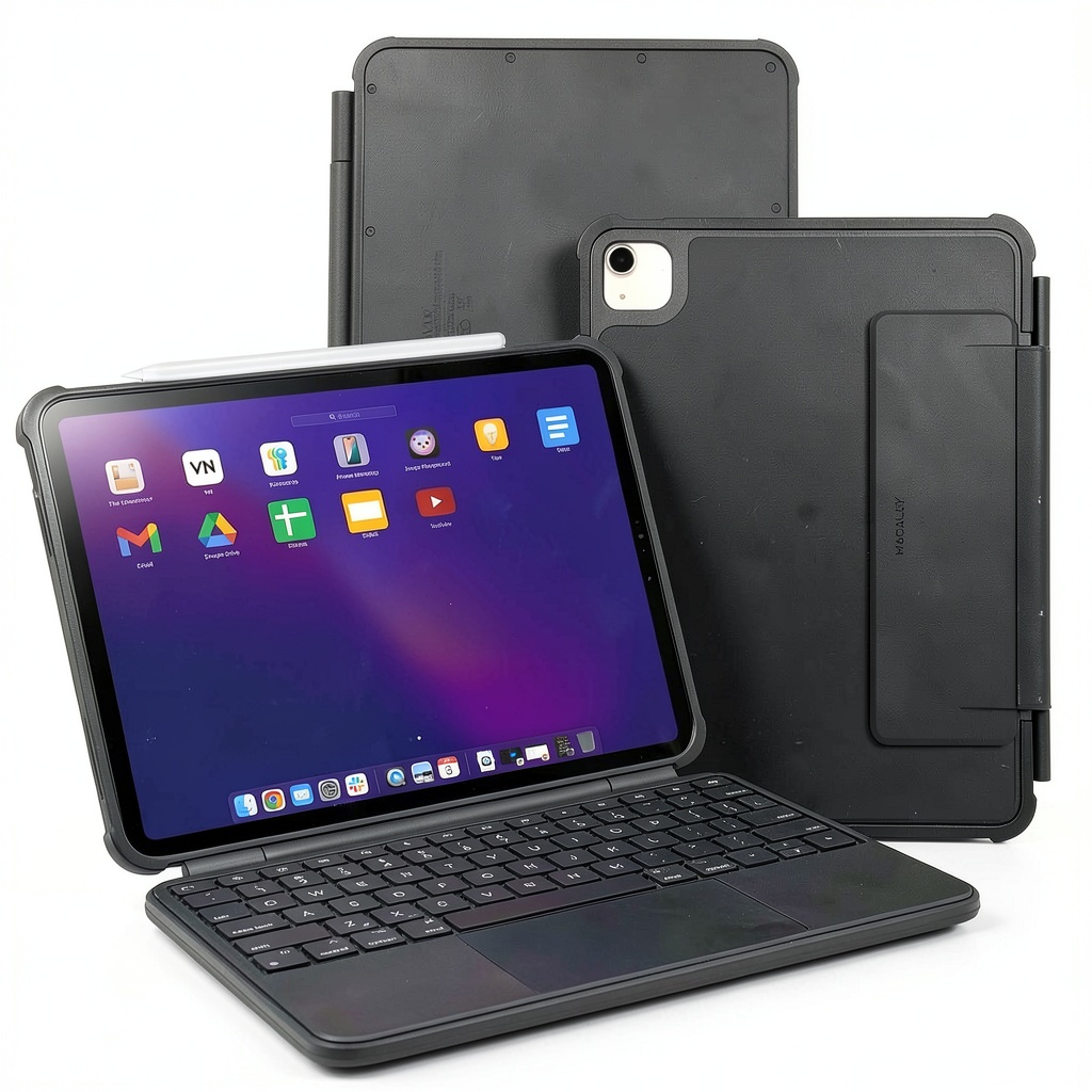 Macally iPad Keyboard Case showing detachable magnetic design and backlit keys