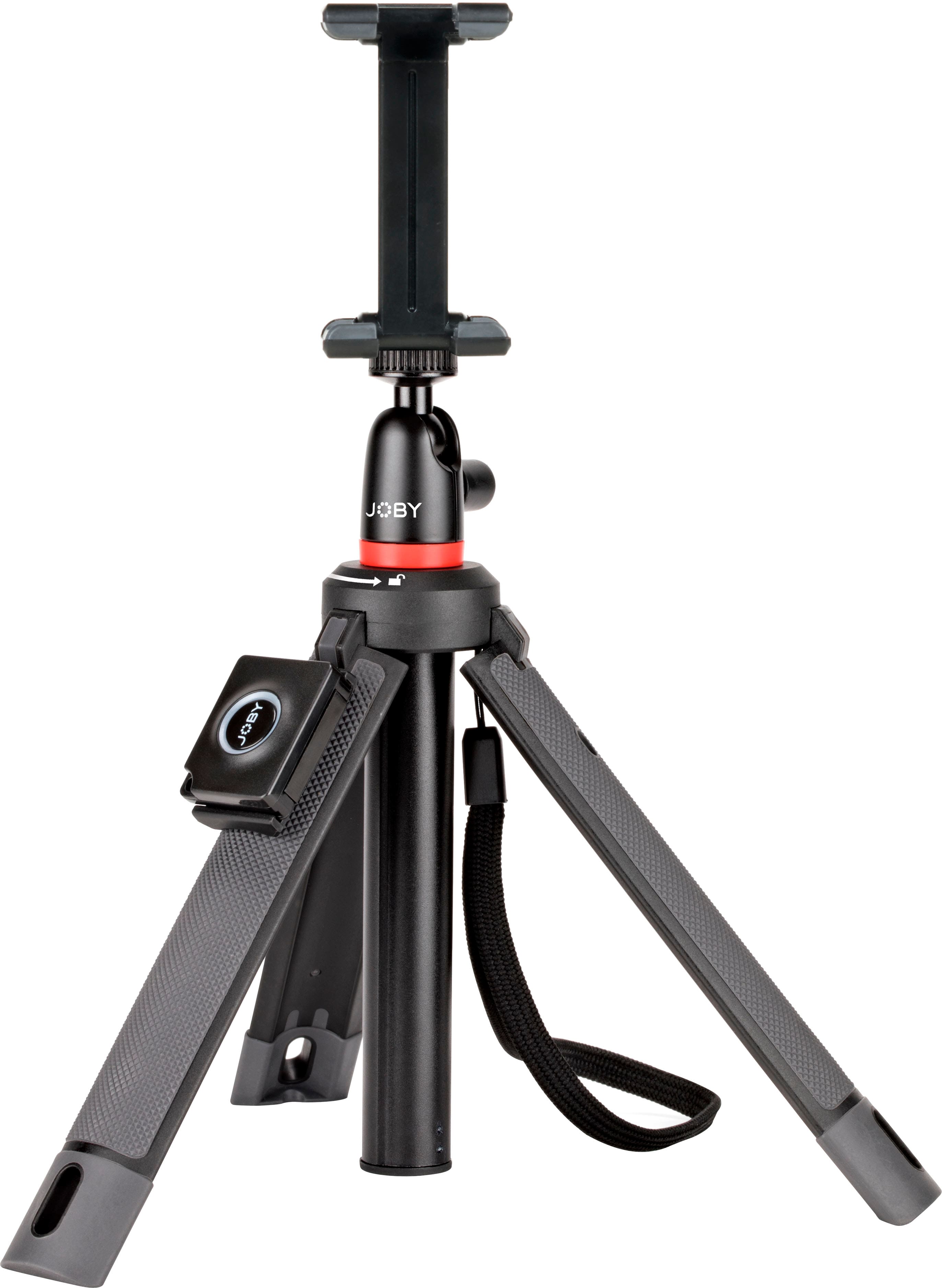 Joby TelePod mobile tripod in handgrip mode with smartphone attached
