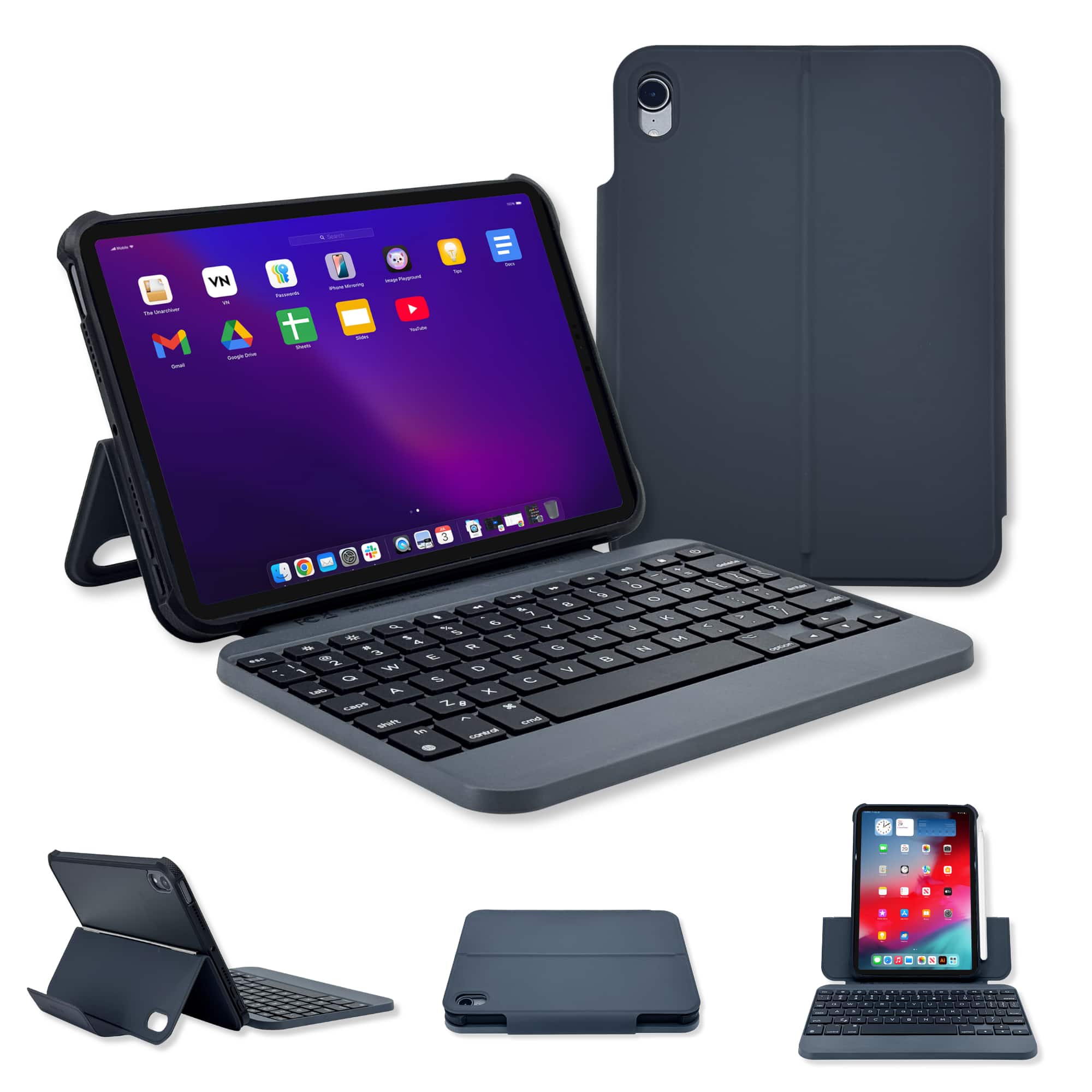 Macally iPad mini keyboard case in use on a desk