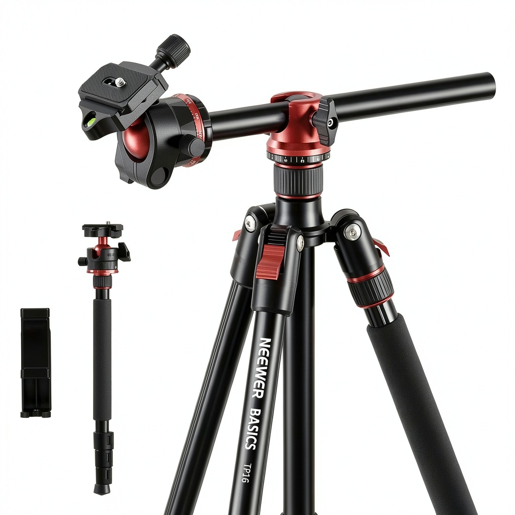 Neewer tripod monopod extended with DSLR camera attached