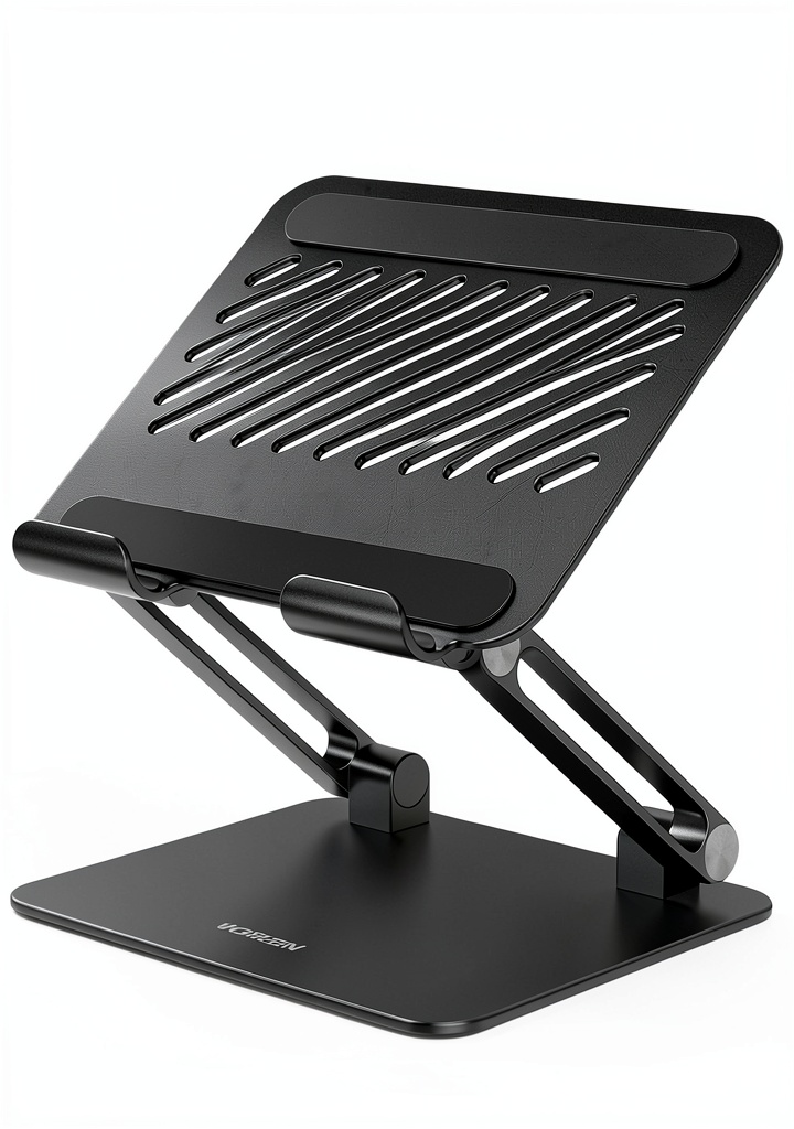 Aluminum tablet stand in use on a desk