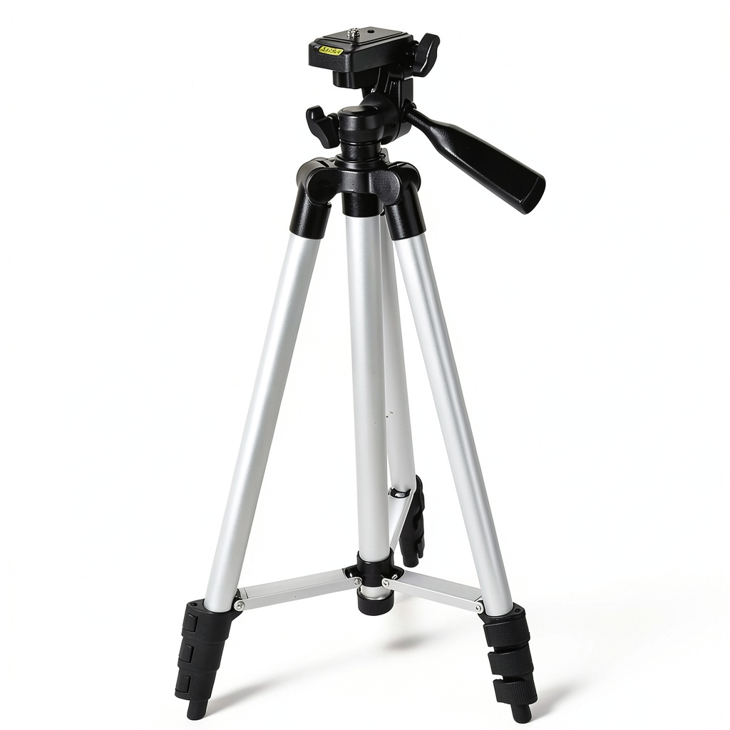 Aluminum tripod folded and extended on a photography set