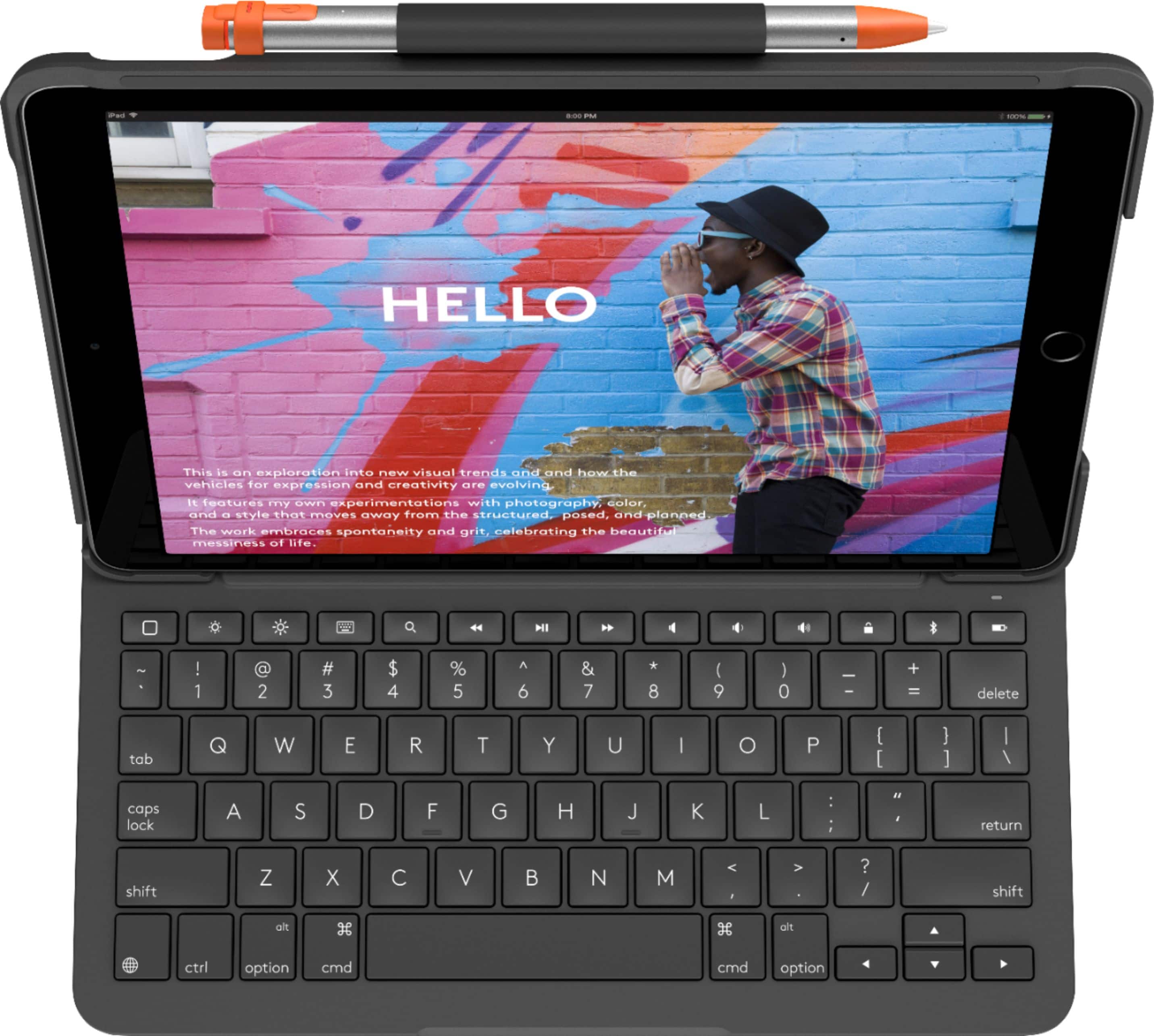 Logitech Slim Folio keyboard case protecting an iPad on a desk