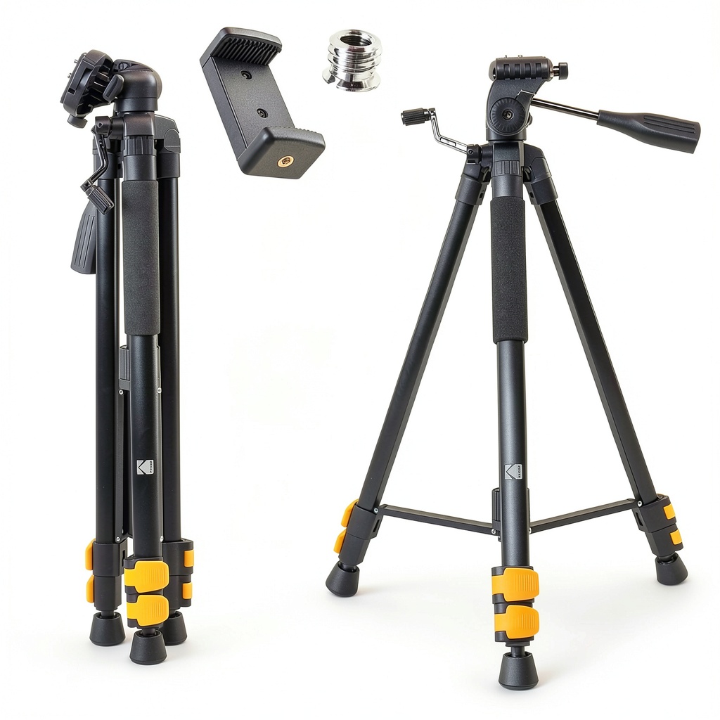 'KODAK Tripod extended to full height on a rocky terrain'