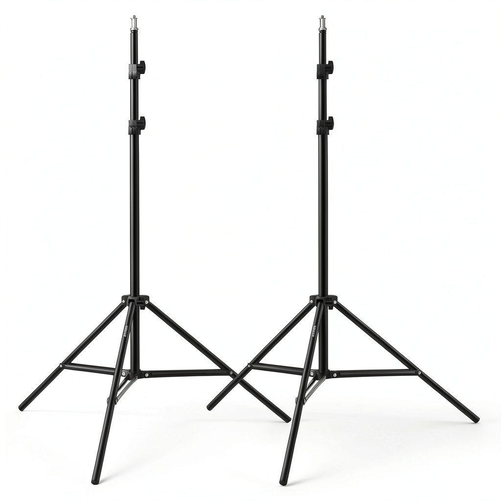Installing Neewer Aluminum Tripod Stands Studio Photography Lights on a wooden desk
