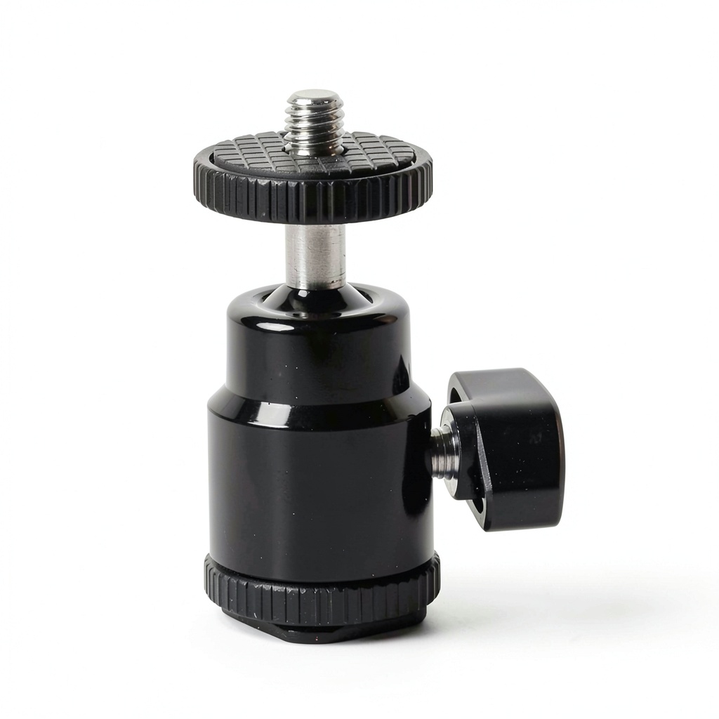 CM03 Camera Adapter mounted on a camera hot shoe with attached light