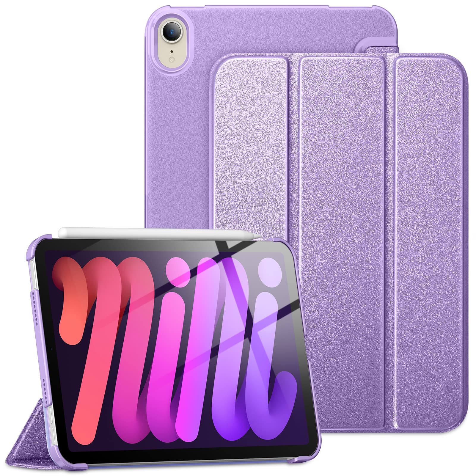 iPad Mini case in various colors showing front and back views