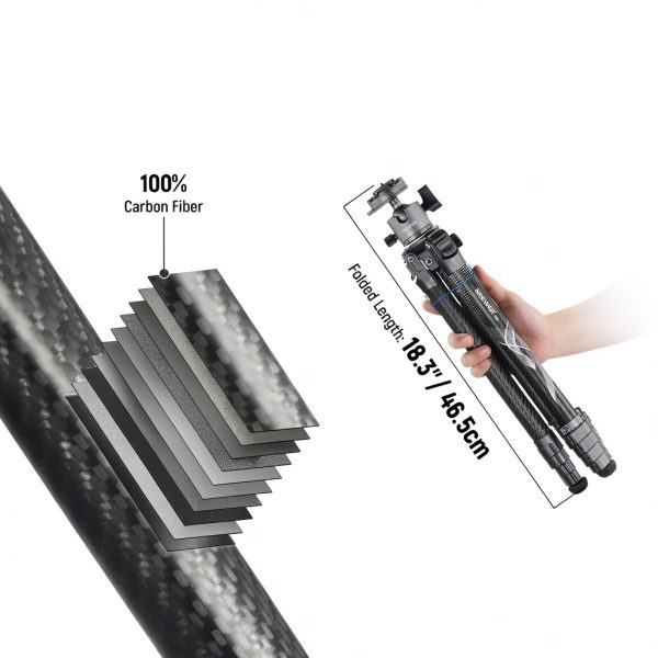 Neewer LT34 Carbon Fiber Travel Tripod with Ball Head-2