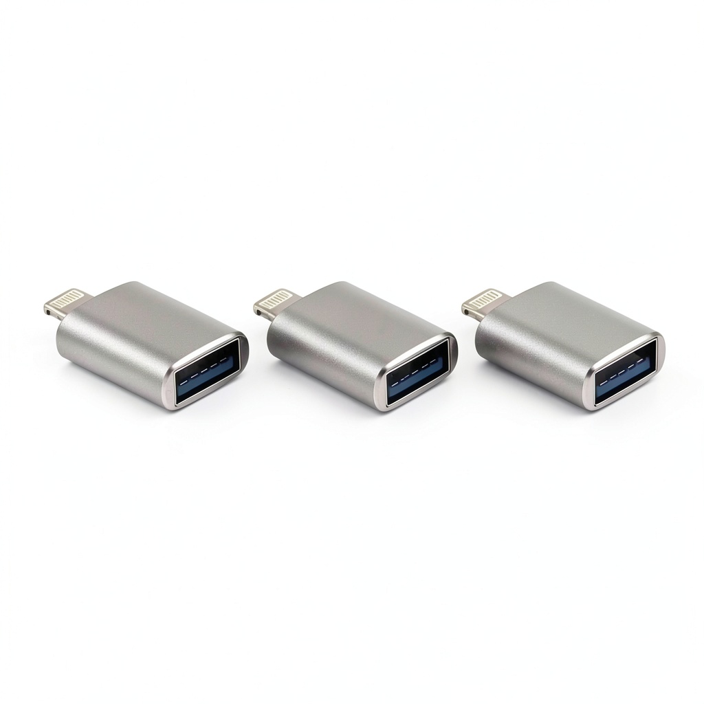 Lightning to USB adapter connected to an iPhone with a flash drive