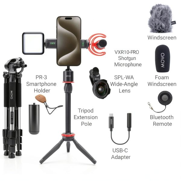 Movo iVlog1 Smartphone Video Kit with Mic Tripod LED Light-1