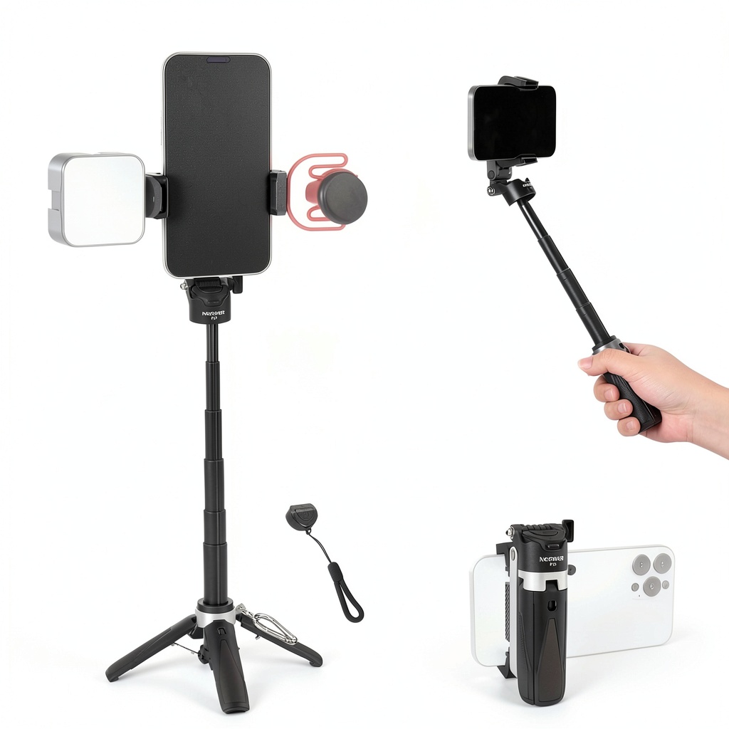 NEEWER P15 Selfie Stick extended with phone attached