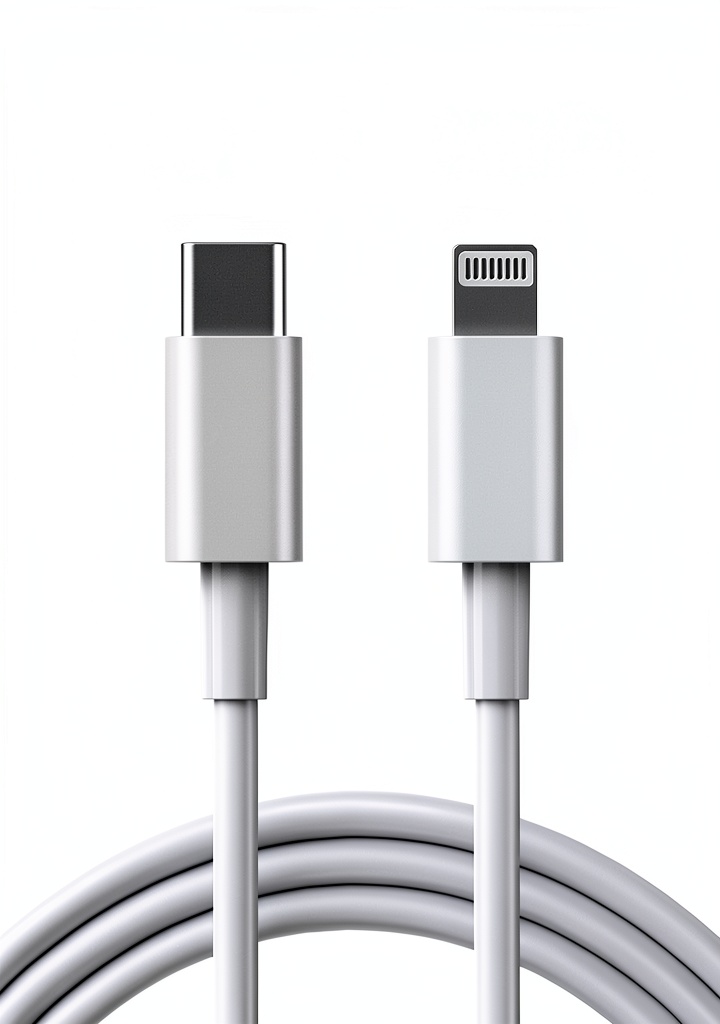 USB-C to Lightning cable connected to an iPhone and charger