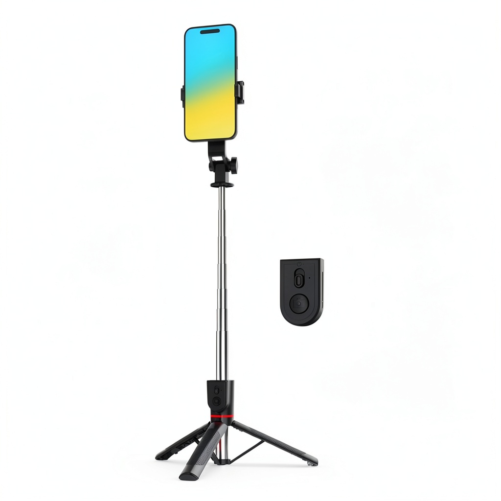 MyBat Pro Selfie Stick and Tripod extended with smartphone attached