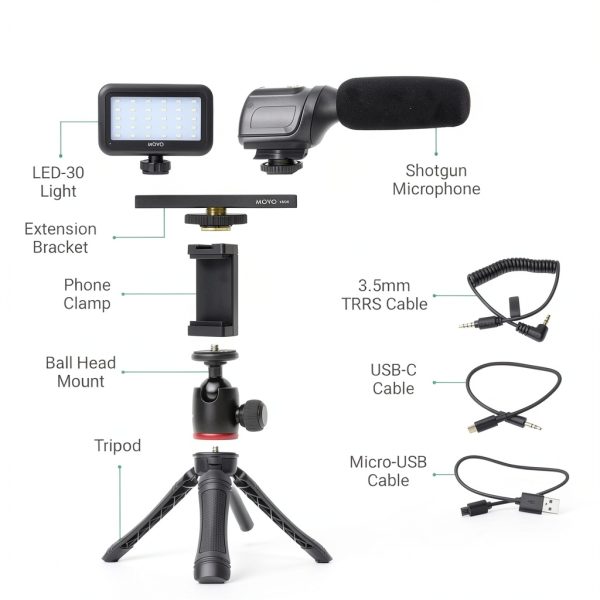 Movo uVlogger Smartphone Vlogging Kit Microphone Light-1