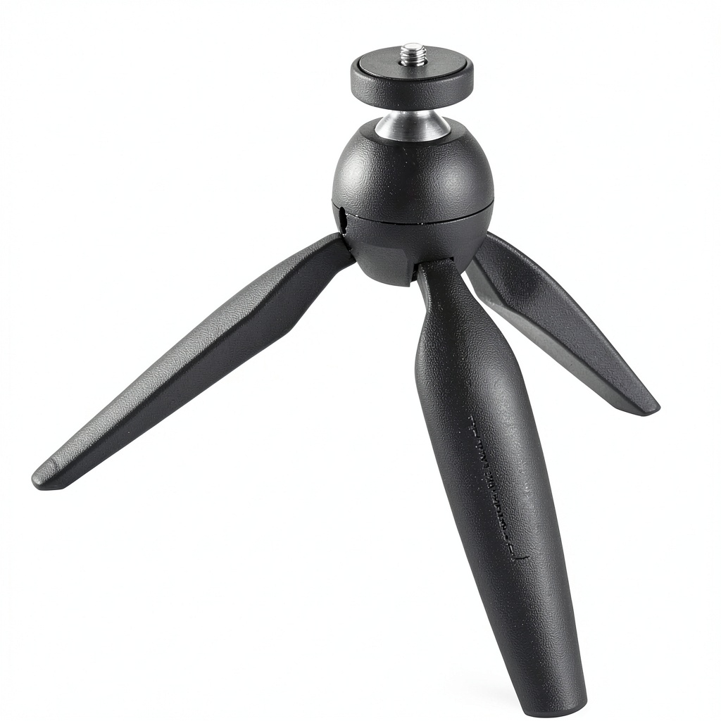 Mini tripod attached to a camera on a table