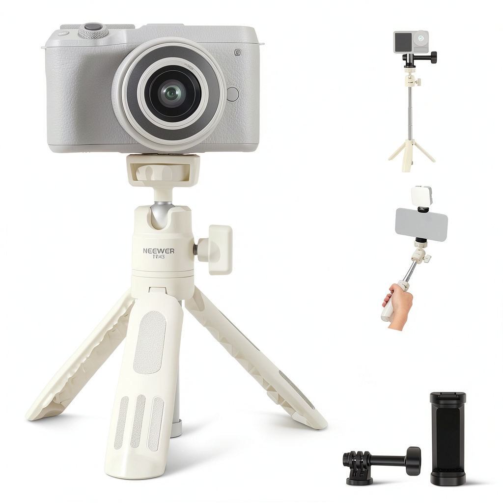 Neewer Basics Mini Desk Tripod in use with a smartphone on a table