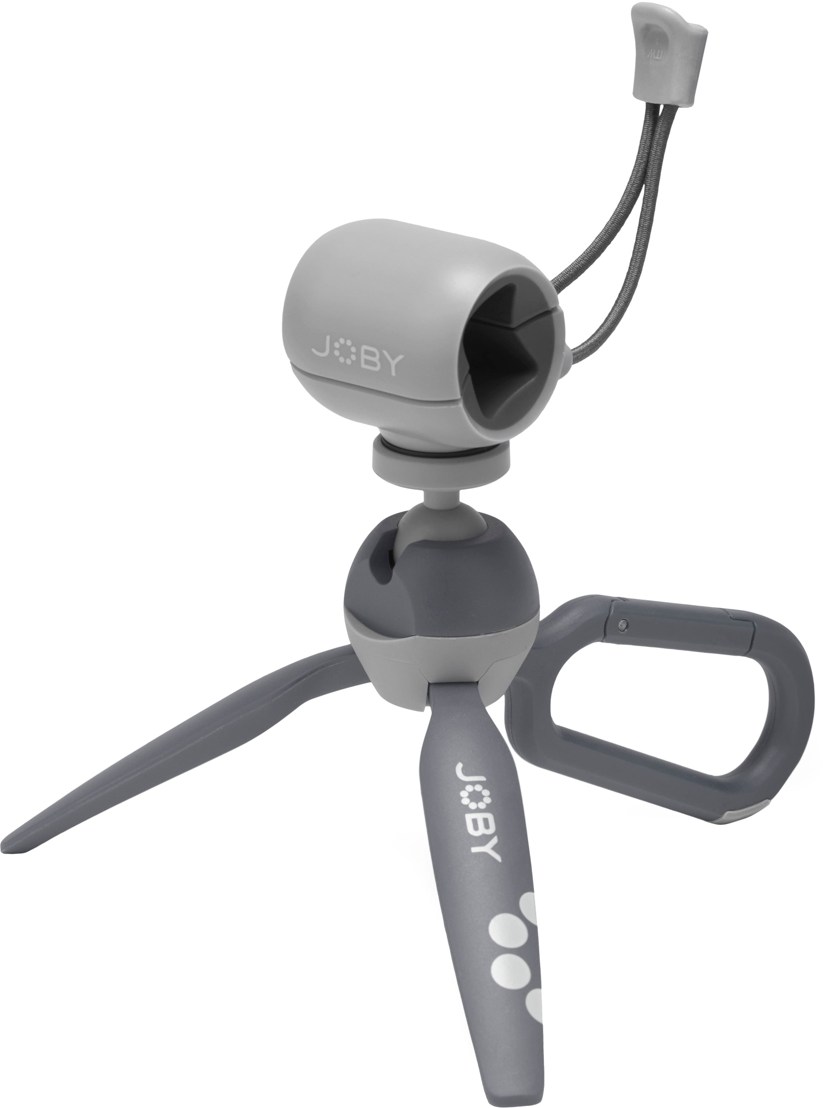 'Joby HandyPod Clip attached to a backpack with smartphone mounted'
