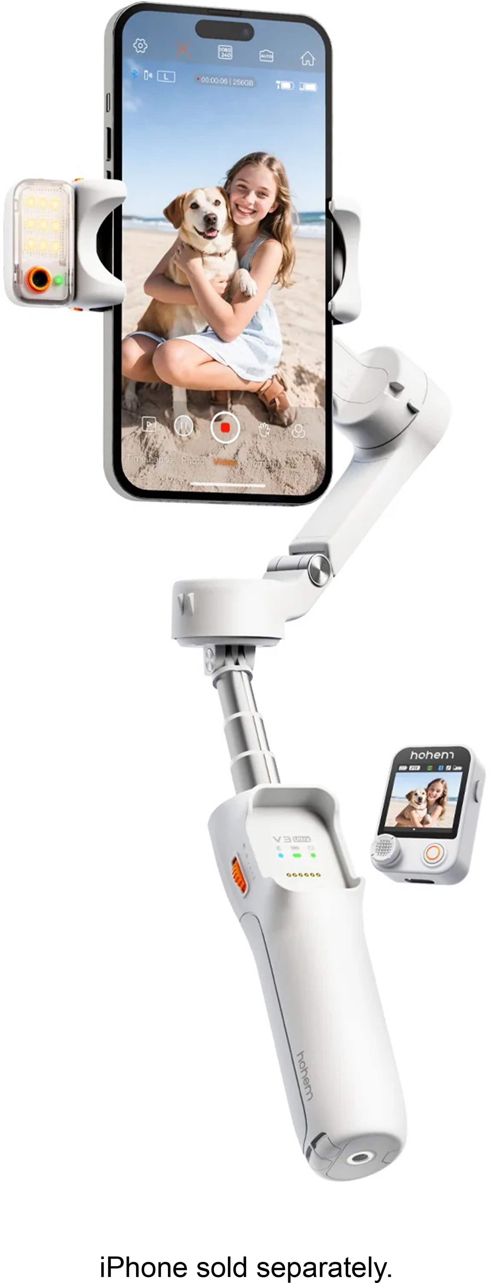 iSteady V3 Ultra gimbal with detachable remote in hand