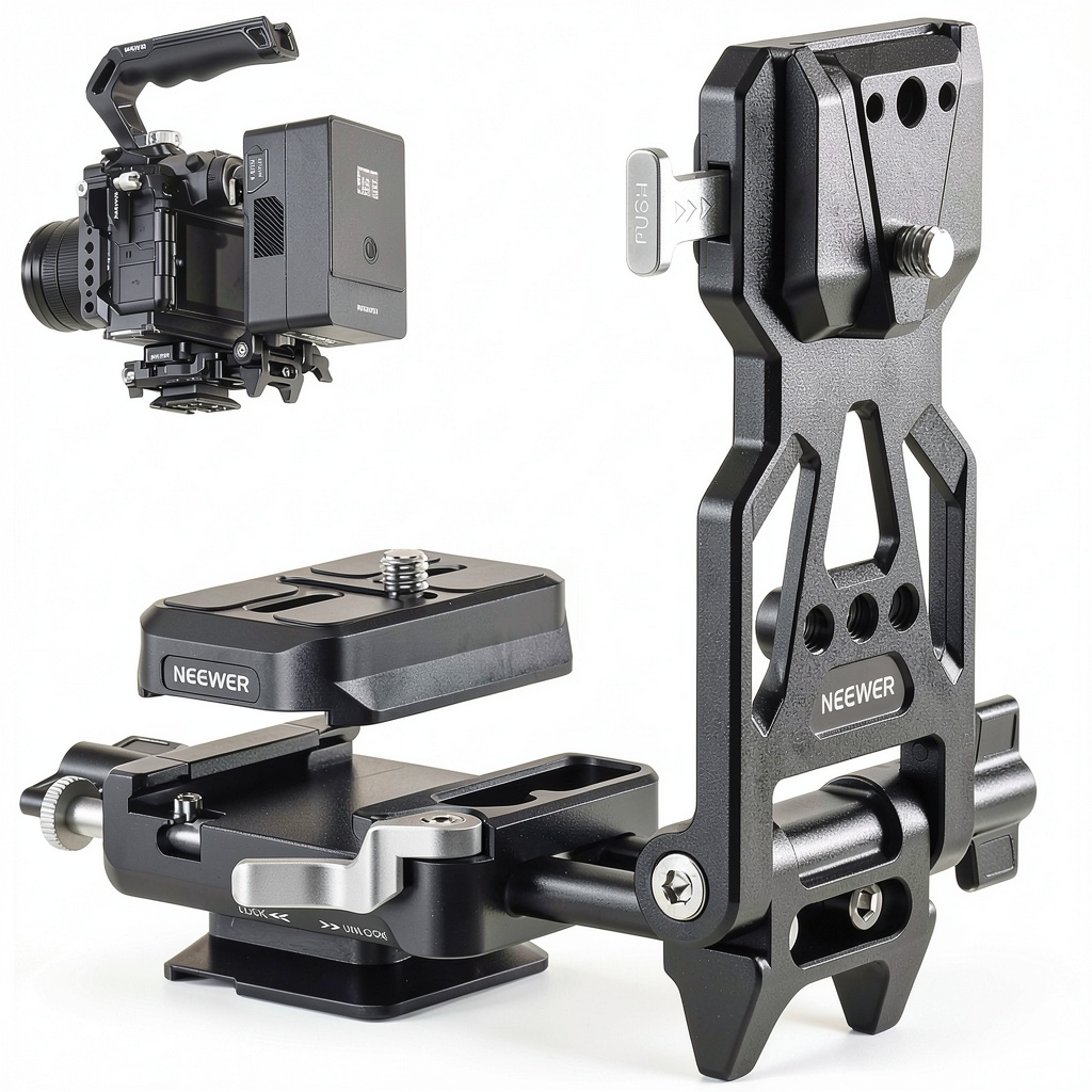 NEEWER V Mount Battery Plate attached to a camera on a tripod