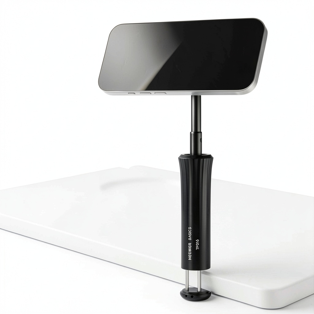 'Neewer Airplane Phone Holder mounted on an airplane seat back'