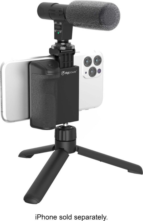 Digipower Vlogging Kit LED Light Microphone Tripod Remote-5