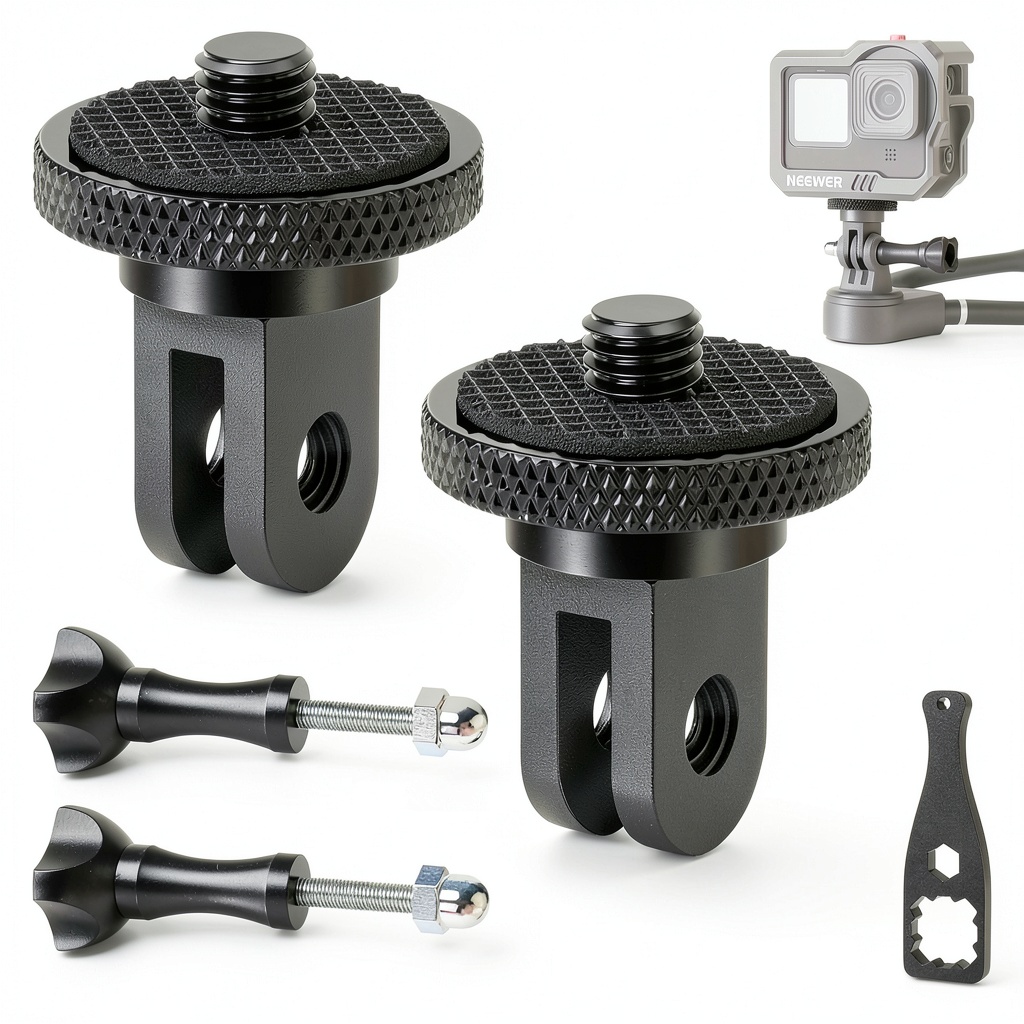 Neewer Action Camera Mount Adapter attached to a tripod with a GoPro camera