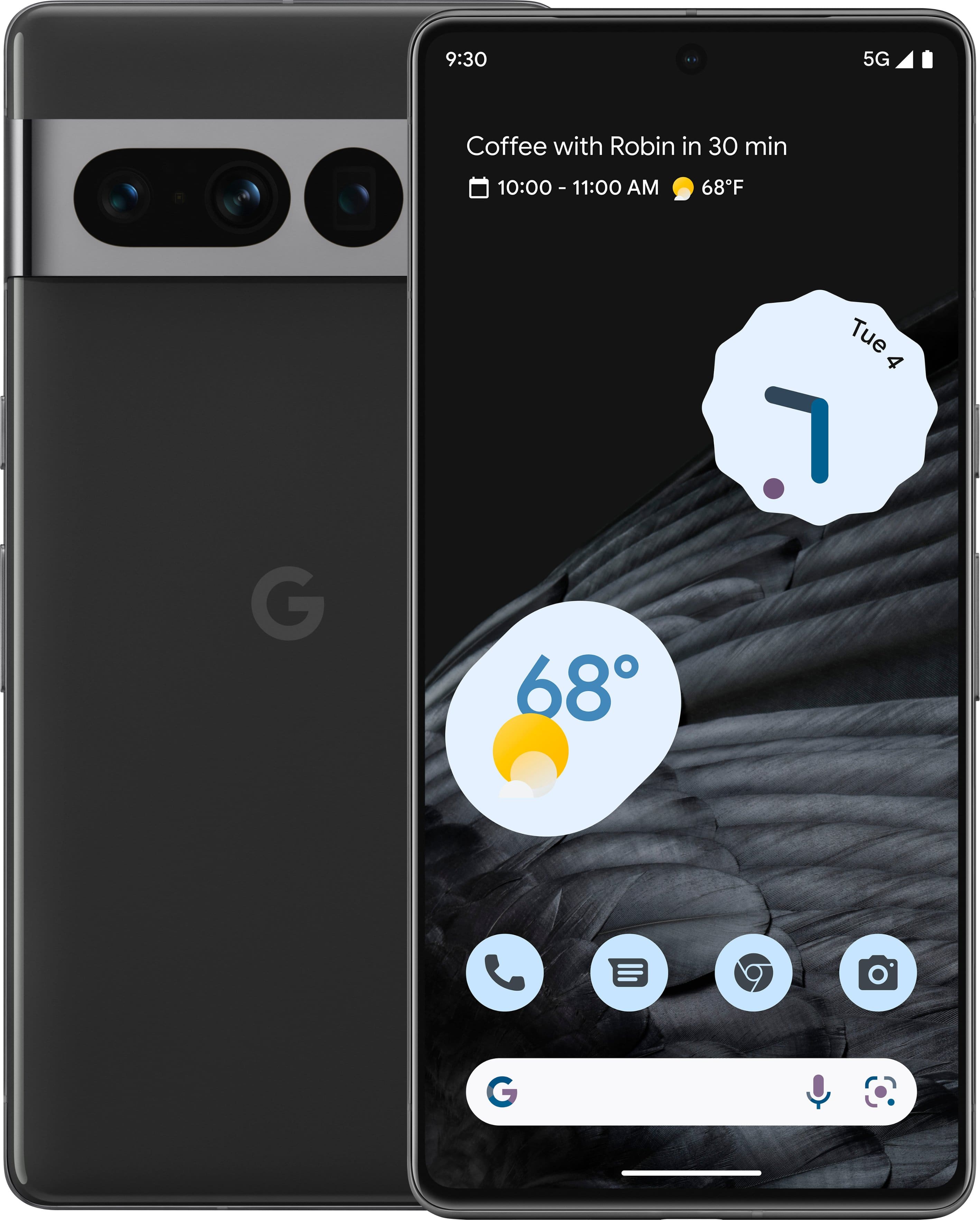 Google Pixel 7 Pro Obsidian smartphone displaying home screen