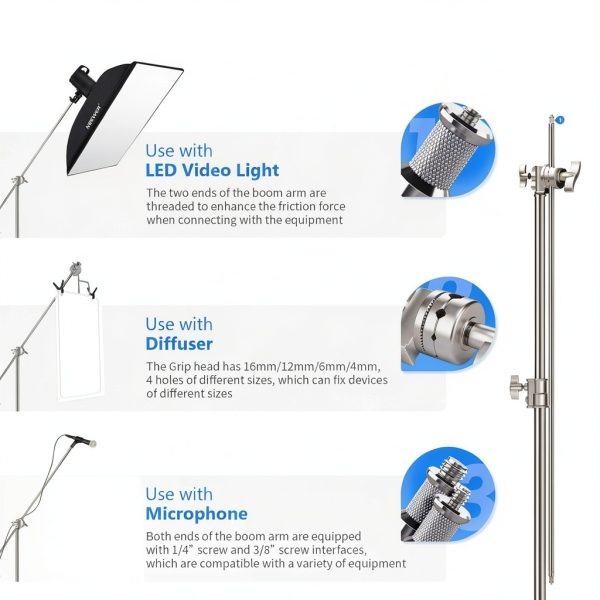 Neewer Grip Arm with 2 Grip Heads Aluminum Alloy Studio-3